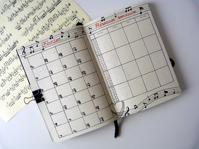 bujo musique amour monthly log