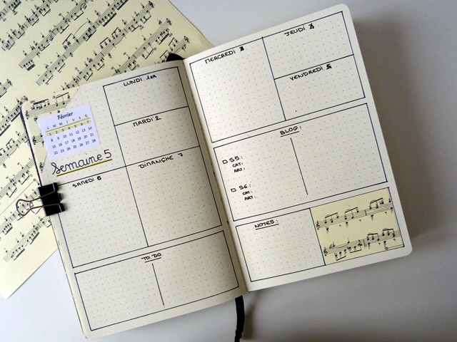 bujo amour musique weekly log